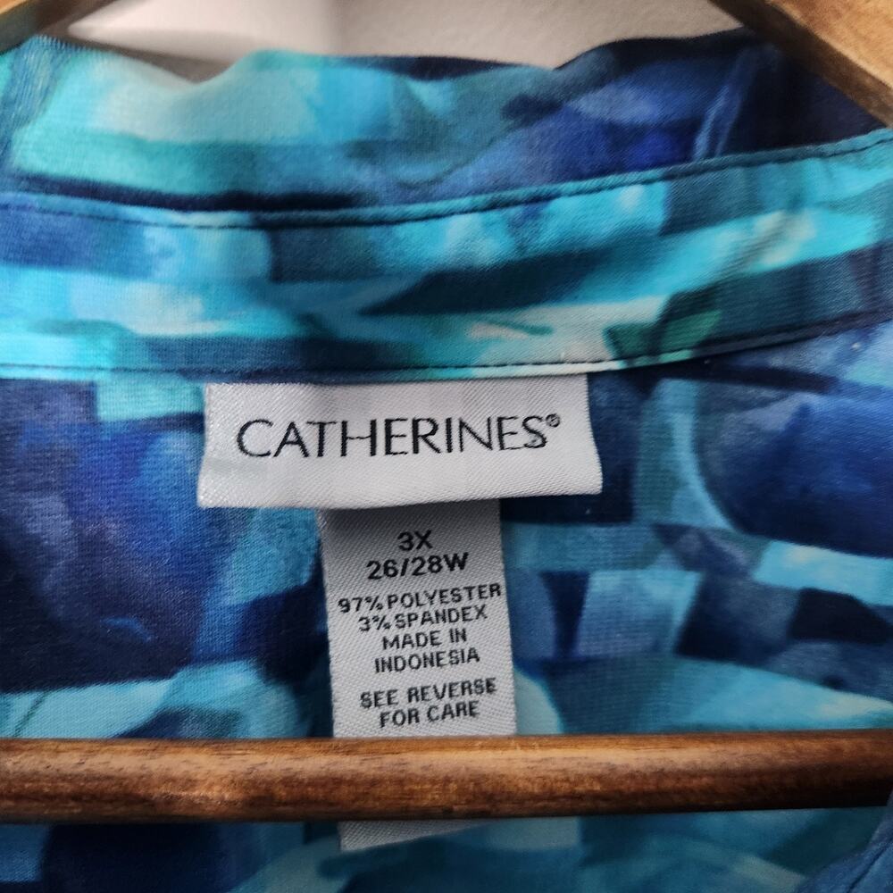 Catherine's Womens Blue Artsy Print Oversized Button Up Blouse Size 3X 26/28 - Picture 2 of 9